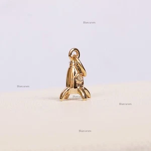 14k Gold Mini Rocket Charm Pendant You Can Attached for Necklace, Hoop Huggie - Picture 1 of 9