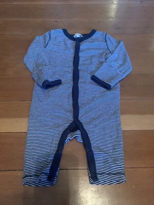Splendid Baby Boy Girls Romper Jumpsuit Size 3-6 m Grey White Striped Snap Up - Image 1 of 4