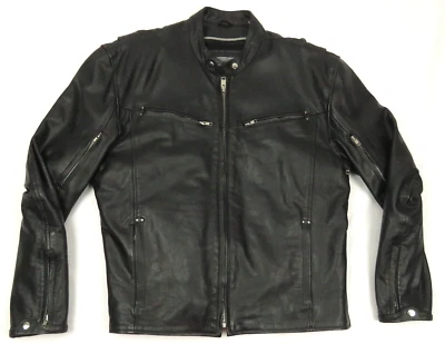 Unik Premium Cuero Genuino Motociclista Negro Cremallera Completa Chaqueta Bomber Forro Foto 1 de 4