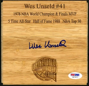 Wes Unseld SIGNED 6x6 Floorboard Washington Bullets HOF Top 50 PSA AUTOGRAPHED - Picture 1 of 1