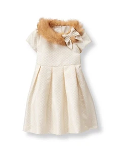 NWT Janie & Jack $99 EVERGREEN CASTLE 2T Shimmer Jacquard Dress Ivory Gold - Picture 1 of 2