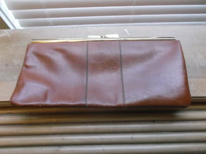 Vintage British Tan Saddle Leather Clutch Purse Phillippe Gold Frame Handbag  - Picture 1 of 8