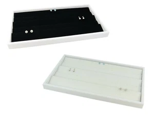 1 Inch Deep White Leatherette Textured Tray with 45 Pair Earring Display Pad - Foto 1 di 4
