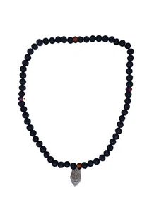 Perlenkette Perlenkette mit Lava Edelsteine Glasperlen Edelstahl Wolfsanhänger - Bild 1 von 4