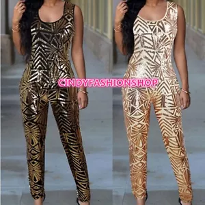 New Woman Sleeveless Geometric Sequin Celebrity Evening Party jumpsuit Rompers - Picture 1 of 7