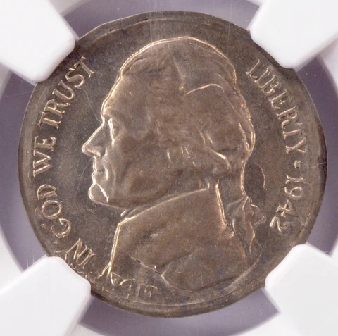 NGC 5c 1942-P Jefferson Nickel Rotated Double-Struck In-Collar AU Cover