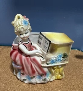 Vintage RUBENS Originals Keramik Mädchen spielt Klavier Übertopf Los Angeles Japan - Bild 1 von 11