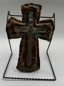 Hochglanz Steinzeug braun grün Keramik Steinzeug Kreuz - Bild 1 von 8