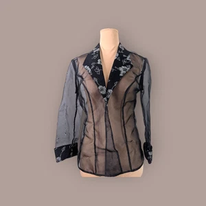 Chaqueta Floral Negra Transparente Alex Evenings Estampado Floral Plateada Talla Pequeña - Imagen 1 de 8
