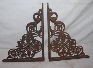 Antique  PAIR Cast Iron Wall Shelf Brackets Ornate Floral   8 "X 6 " - Bild 1 von 4