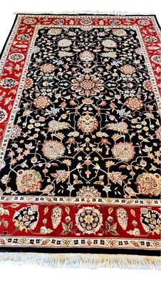 Vintage Persian Design Wool Rug 6x9 Hand Knotted Oriental Black Red - Image 1 of 4