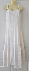 Forever 21 Damen Gr./L Stufenkleid Creme gefüttert Spaghettiträger Neu mit Etikett - Bild 1 von 10