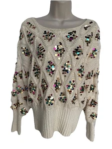 Maglione Anthropologie Lara panna multicolore paillettes maglia grossa taglia XS - Foto 1 di 9