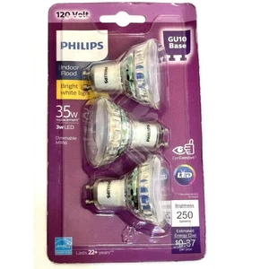 Philips 50W GU10 LED Light Bulbs (3 Pack) 250 Lumen 3000k 35W Dimmable White - Picture 1 of 3