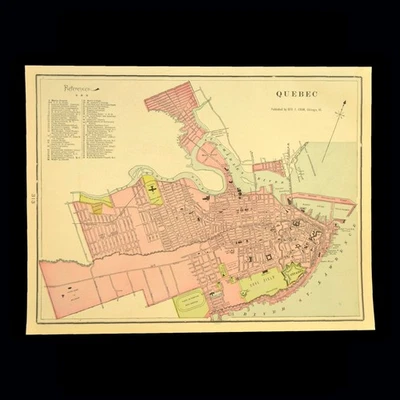 Antiguo mapa de QUEBEC ciudad centro calle edificios antiguo original ca 1901 Foto 1 de 4