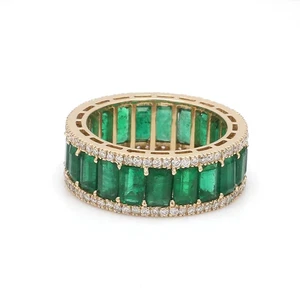 2Ct Emerald Lab Created Emerald Eternity Wedding Ring 14K Yellow Gold Plated - Picture 1 of 2