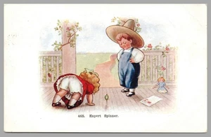 Expert Spinner Children Playing With Top on Porch Humor Comic DB c1907 Postcard - Picture 1 of 2