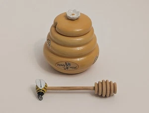 Dispensador de miel de colmena de cerámica vintage y cucharón de madera de abeja - Imagen 1 de 21