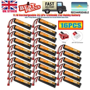 16 PCS 11.1V 1200mAh Airsoft Battery 3S 25C LiPo Battery T-Plug Deans Connector - Picture 1 of 10