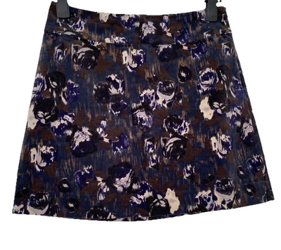 Kew Jigsaw Short Skirt Mini Navy Brown Floral Aline Velvety UK 10 - Image 1 of 4