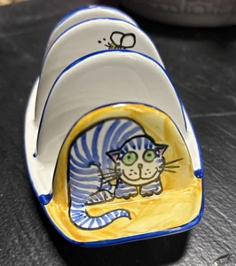 Pottery Decoware Cork Ireland Unique Whimsical Cat toast napkin letter Holder. - Picture 1 of 6