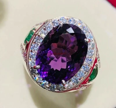 Natural Amethyst & Green Onyx Gemstone with 925 Sterling Silver Men's Ring #5364 - Image 1 of 4