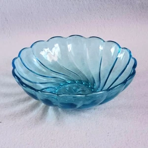 Vintage Hazel Atlas blau Capri Muschel Wirbel Glas Schüssel 9" - Bild 1 von 4