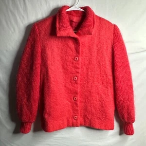 Giacca Design Donegal Donna L Rosa Rosso Mohair Lana Tessuta a Mano Cappotto Vintage A Maglia - Foto 1 di 15