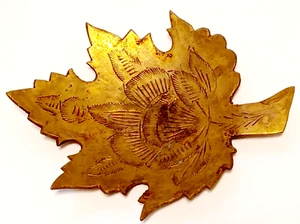 Vintage Handmade Etched Solid Brass Maple Leaf Ashtray Approx. 6" Long - Picture 1 of 6