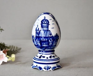 Vintage Porcelain Egg Gzhel USSR Porcelain Collectable Figurine - Picture 1 of 8