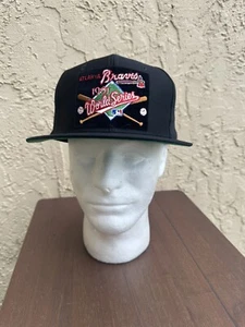 Cappello Berretto VINTAGE Atlanta Braves Adulto Snap Back Nero World Series 1991 Baseball - Foto 1 di 10