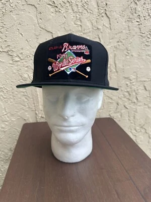 VINTAGE Atlanta Braves Hat Cap Adult Snap Back Black World Series 1991 Baseball - Image 1 of 4