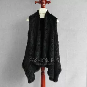 Handmade Knitted Rabbit Fur Vest Fur Gilet Slim Waistcoat Fashion Women's Coats - Picture 1 of 18