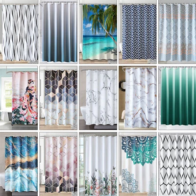 Polyester Fabric Shower Curtain Mould Proof Washable Printed Bathroom Curtains - Image 1 of 4