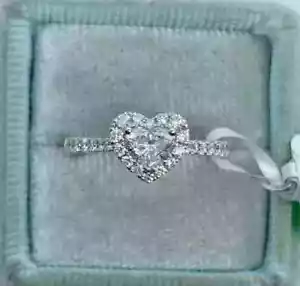2Ct Heart Cut Moissanite Fancy Engagement Halo Ring 14K White Gold Plated - Picture 1 of 8