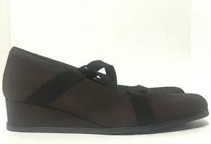 Arche LN Mary Jane Pump Wedge Heels Cross Strap France Brown Suede Size 39 - Picture 1 of 10