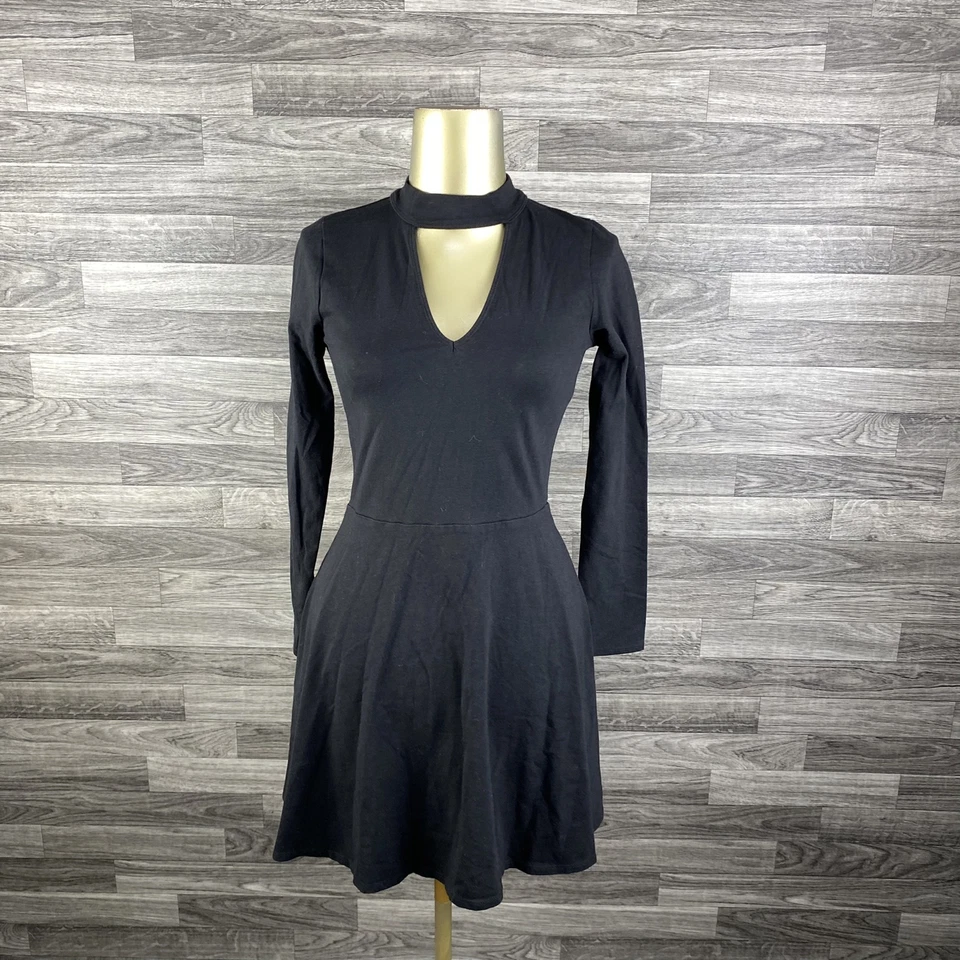 HOLLISTER Keyhole Front Long Sleeve Stretch Black Skater Dress Girl's Size M - Image 1 of 4