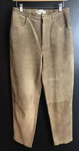 DAVID BROOKS Tan Suede Leather Pants Straight Leg Motorcycle Wear Brown Sz 12 - Picture 1 of 9
