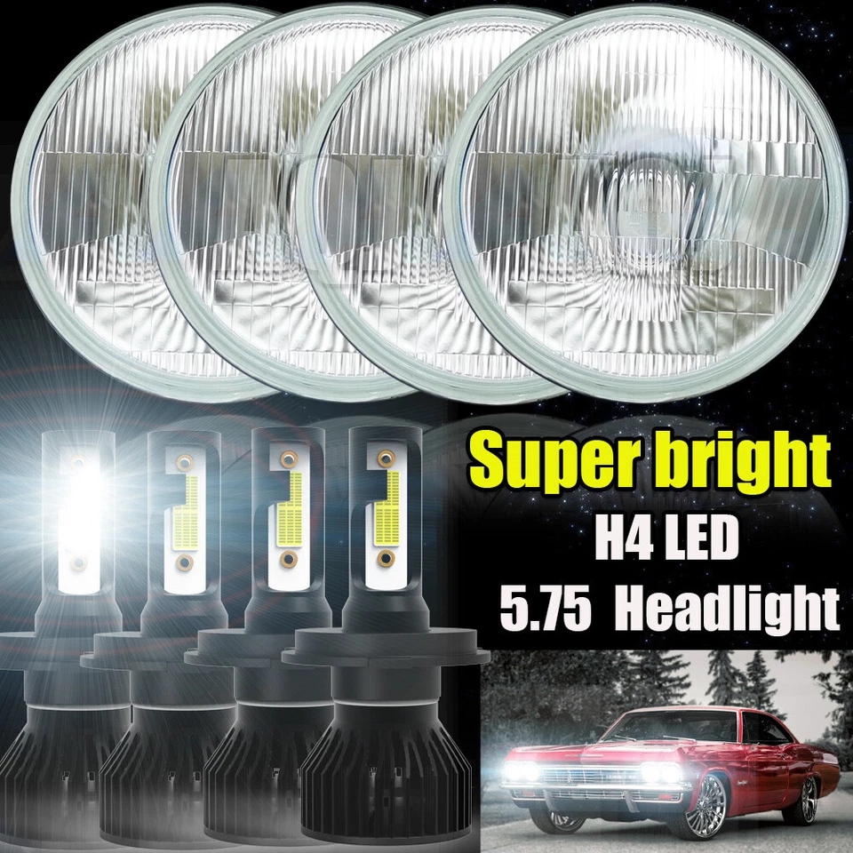 4X 5-3/4" 5.75" White LED Headlights Hi-Lo Beam For 1962-1973 Cadillac DeVille - Imagem 1 de 4