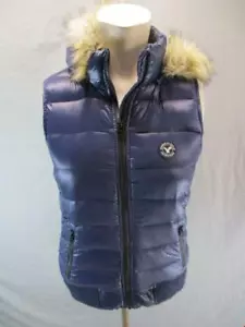 American Eagle Size S Womens Navy Insulated Down Faux Fur Hooded Vest GR6904 - Picture 1 of 7