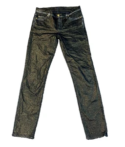 Pantalones de mezclilla para mujer ajustados rectos brillantes dorados elásticos 7 para toda la humanidad W29 L30 - Imagen 1 de 12
