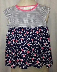 First Impressions Stripes & Hearts Babydoll Tunic Blue White Pink Size 18 Months - Picture 1 of 2