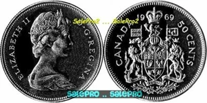 MONETA 50 CENT CANADA 1969 CANADESE 1/2 MEZZO DOLLARO REGINA ELISABETTA GIUBILEO - Foto 1 di 2