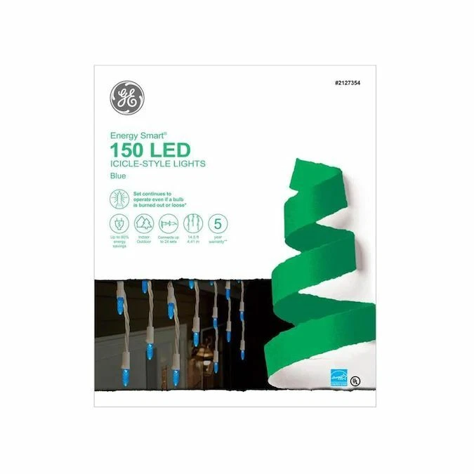GE Energy Smart 150 Count Blue Mini LED Plug-In Christmas Icicle Lights One Box - Image 1 of 4