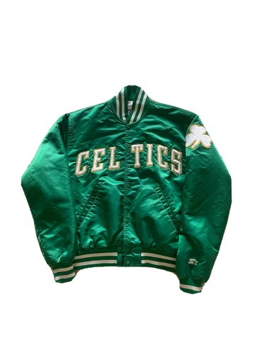 Vintage Starter NBA Boston Celtics Men's Green Satin Bomber Jacket Size Large Cover