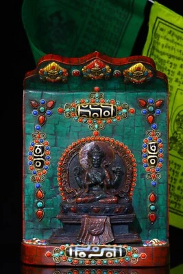 22 cm Tíbet Budismo Templo Bronce Buda Nicho Bronce Incrustación Gema Buda Estatua Foto 1 de 4