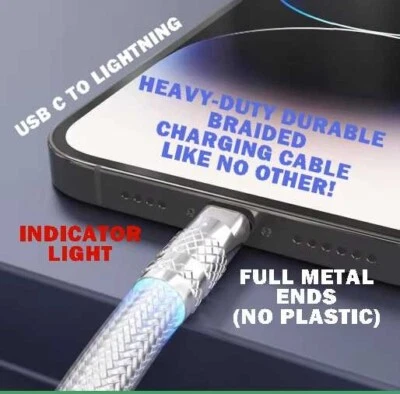 For iphone 12 13 14 & more Durable HEAVY DUTY Fast Charging USB C- 8 PIN Cable - Image 1 of 4