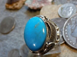 New Mens Sterling Silver AZ Turquoise Leaf Ring Navajo Darrell Morgan Size 10 - Picture 1 of 8