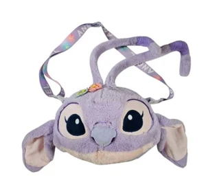 Disney Angel Fluffy Purple Plush Crossbody Bag Lilo & Stitch Furry Face 3D Bag - Picture 1 of 7