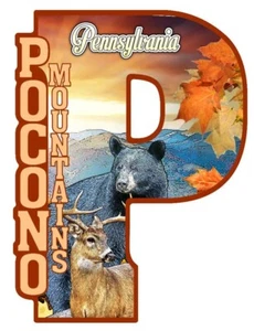 Imán nevera Pocono Mountains con oso negro y ciervo capital P - Imagen 1 de 1